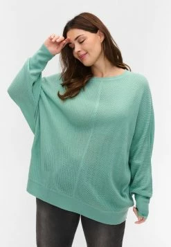 Zizzi STRIKKET RIBKANT - Pullover - Dusty Jade Green