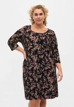 Zizzi Chemise De Nuit / Nuisette - Black Pink Oran Flow