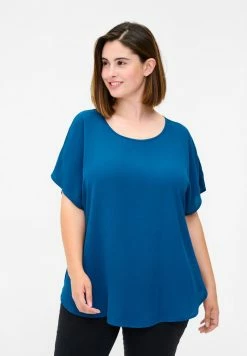 Zizzi WITH SHORT SLEEVES AND A ROUND NECKLINE - Blouse - Blue