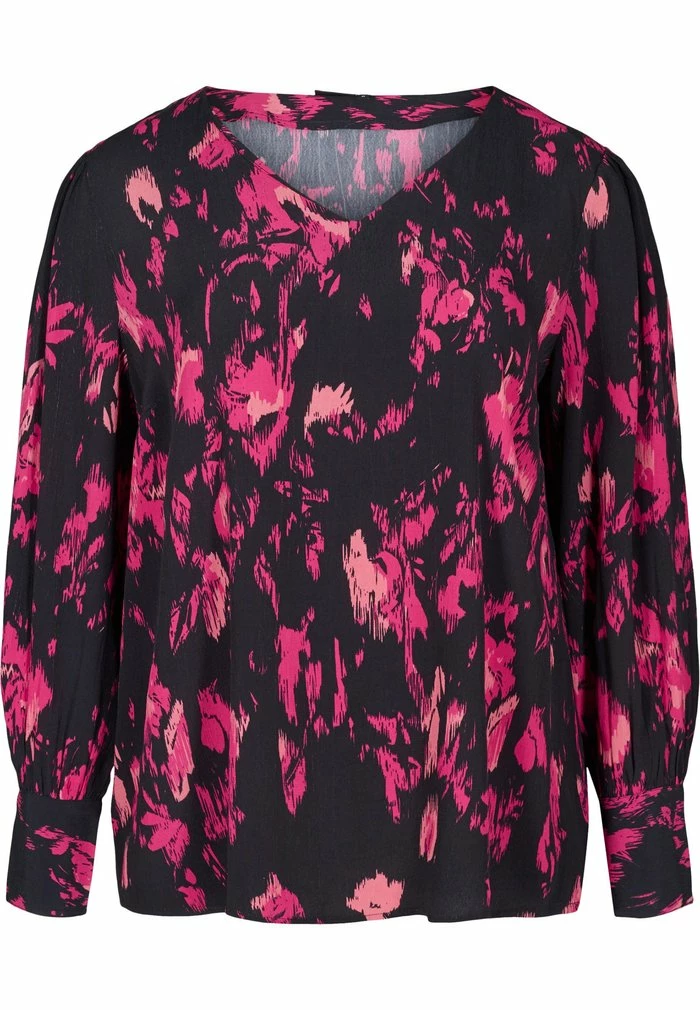 Zizzi Blouse - Black Pink Aop 1 Zizzi Blouse - Black Pink Aop