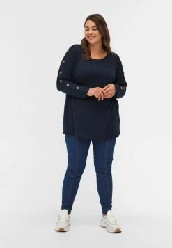 Zizzi LONG-SLEEVED WITH BUTTON DETAILS - Pullover - Night Sky