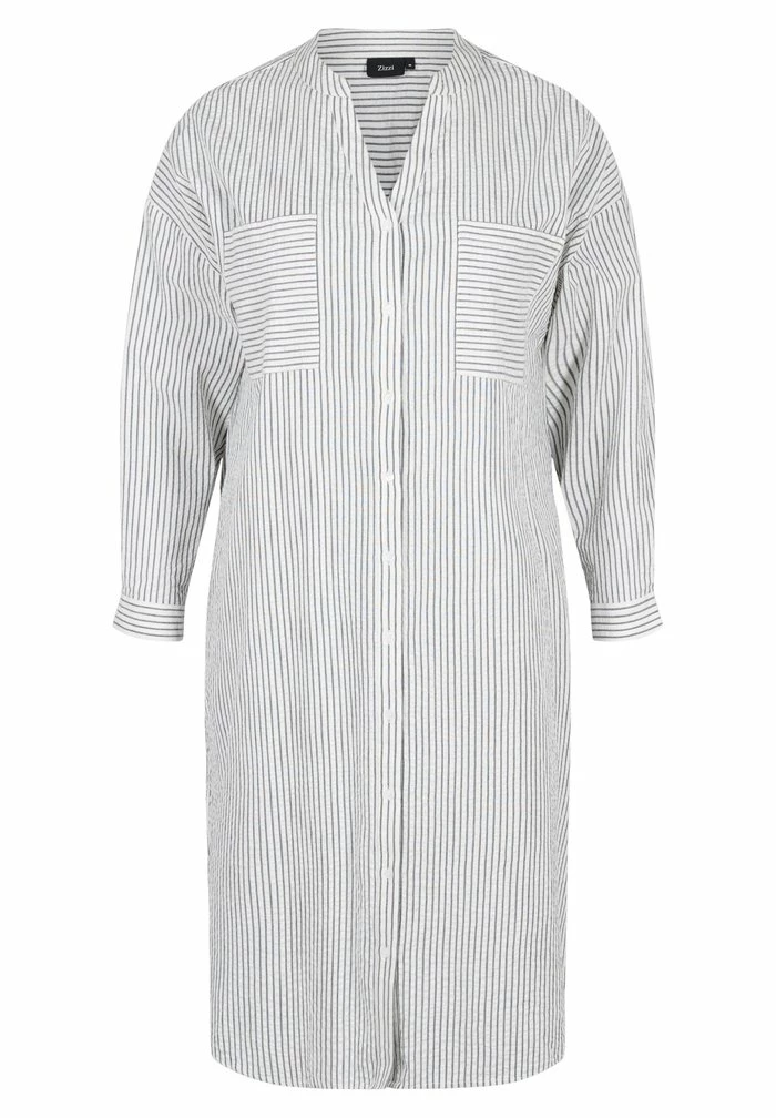 Zizzi GESTREIFTES - Robe Chemise - White Stripe 1 Zizzi GESTREIFTES - Robe Chemise - White Stripe
