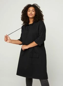 Zizzi WITH 3/4 LENGTH SLEEVES AND A HOOD - Robe De Jour - Black