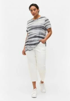 Zizzi T-shirt Imprimé - White Black Tie Dye