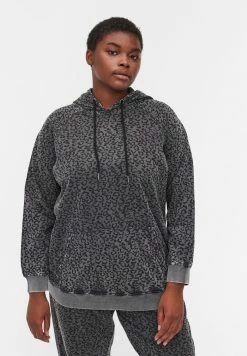 Zizzi Sweat à Capuche - Grey Leo Acid Wash