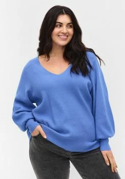 Zizzi WITH V NECK - Pullover - Ultramarine Mel