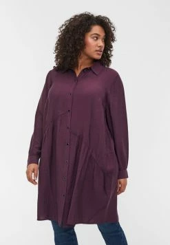 Zizzi EINFARBIGES HEMDKLEID MIT A-LINIE - Robe De Jour - Purple