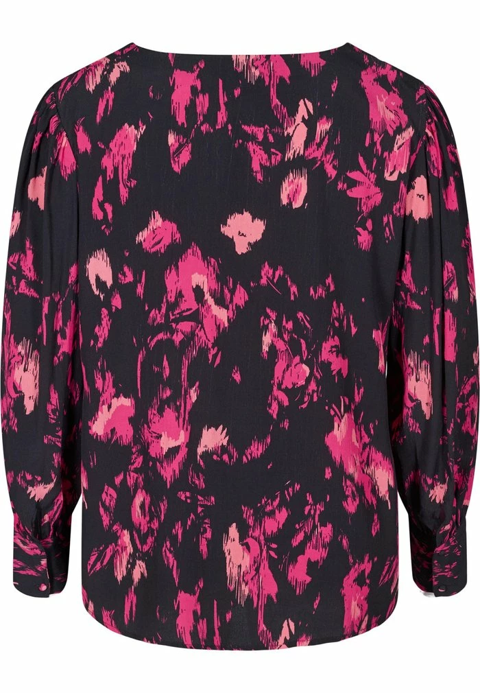 Zizzi Blouse - Black Pink Aop 2 Zizzi Blouse - Black Pink Aop – Image 2