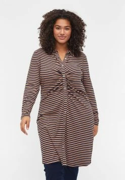 Zizzi Robe Chemise - Blue Camel Stripe