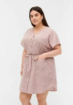 Zizzi Robe Chemise - Dry Rose Stripe