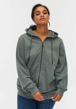 Zizzi MED HÆTTE OG LOMME - Sweat à Capuche - Balsam Green Mel