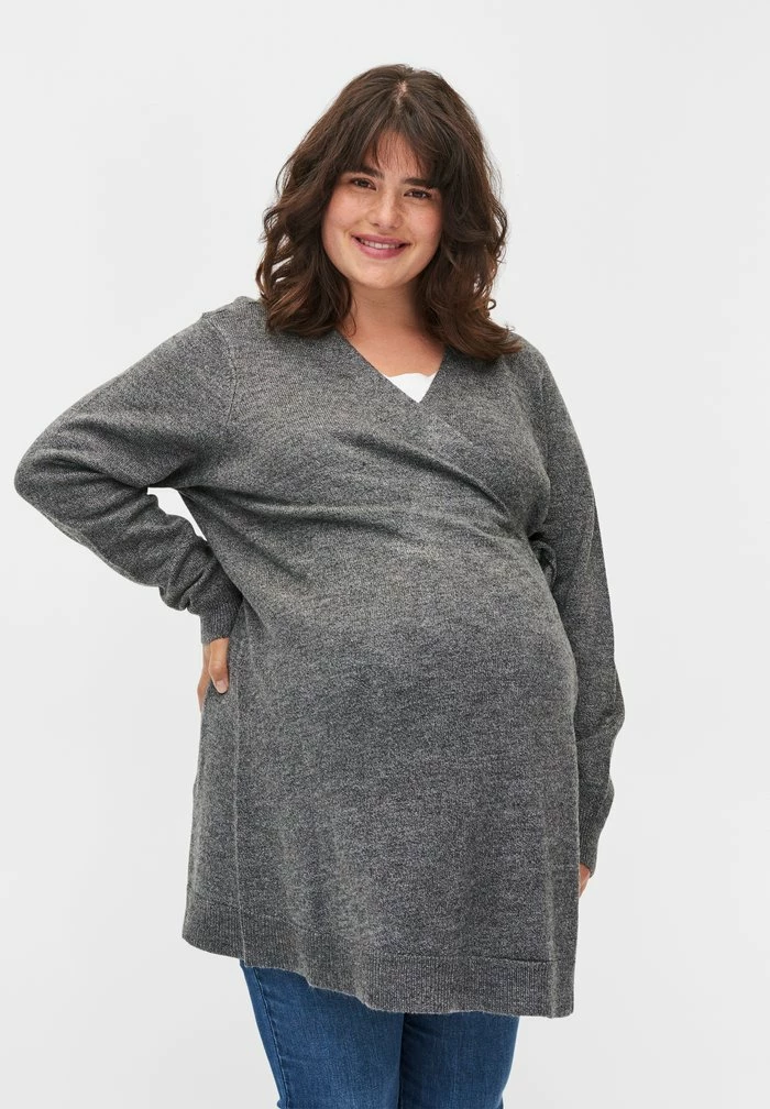 Zizzi Gilet - Medium Grey Melange 1 Zizzi Gilet - Medium Grey Melange