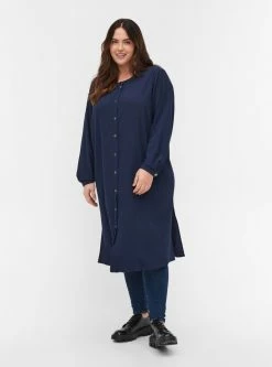 Zizzi LONG-SLEEVED, TEXTURED - Robe Chemise - Navy Blazer