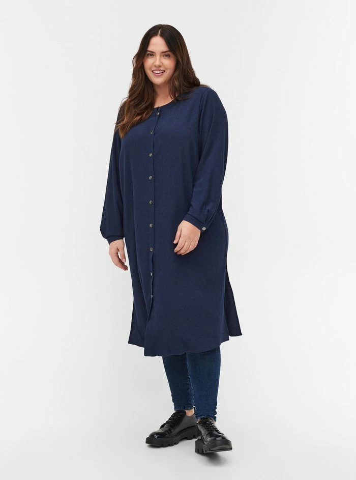 Zizzi LONG-SLEEVED, TEXTURED - Robe Chemise - Navy Blazer 1 Zizzi LONG-SLEEVED, TEXTURED - Robe Chemise - Navy Blazer