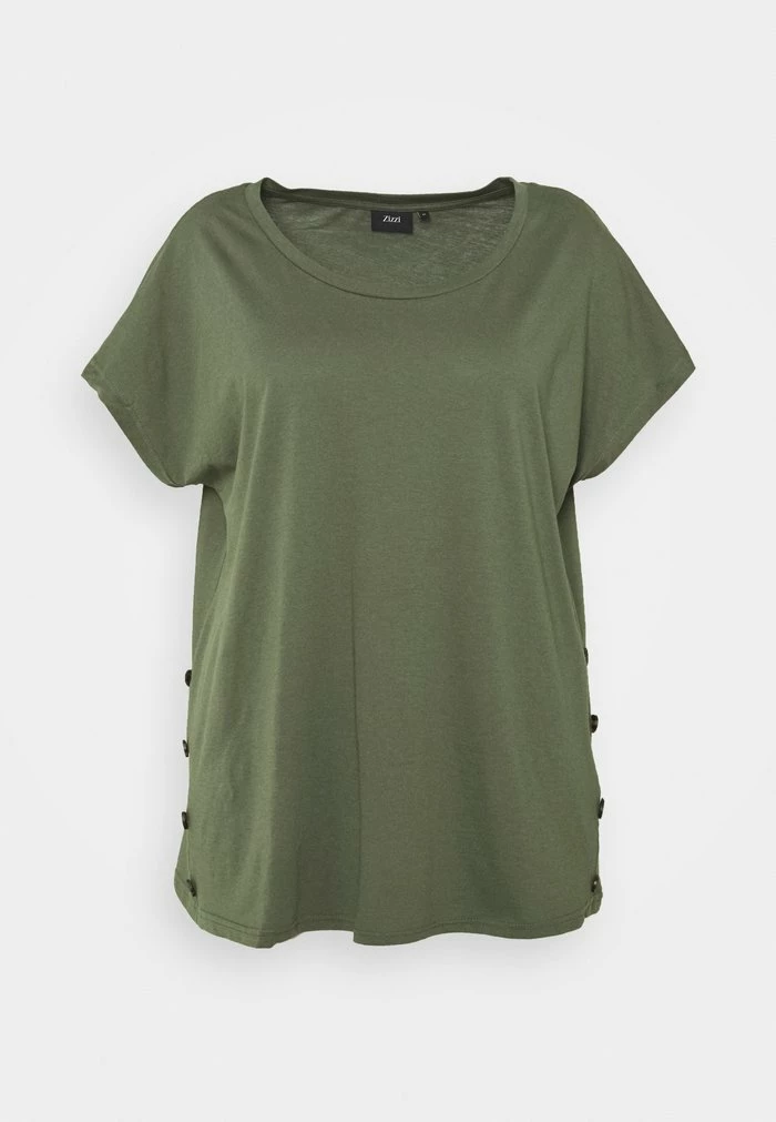 Zizzi EFANNEY BUTTON TEE - T-shirt Basique - Thyme 5 Zizzi EFANNEY BUTTON TEE - T-shirt Basique - Thyme – Image 5