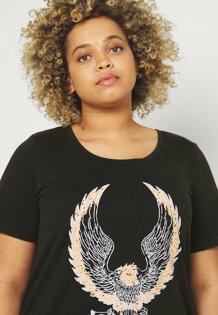 Zizzi MBRIANA - T-shirt Imprimé - Black Acid Wash 4 Zizzi MBRIANA - T-shirt Imprimé - Black Acid Wash – Image 4