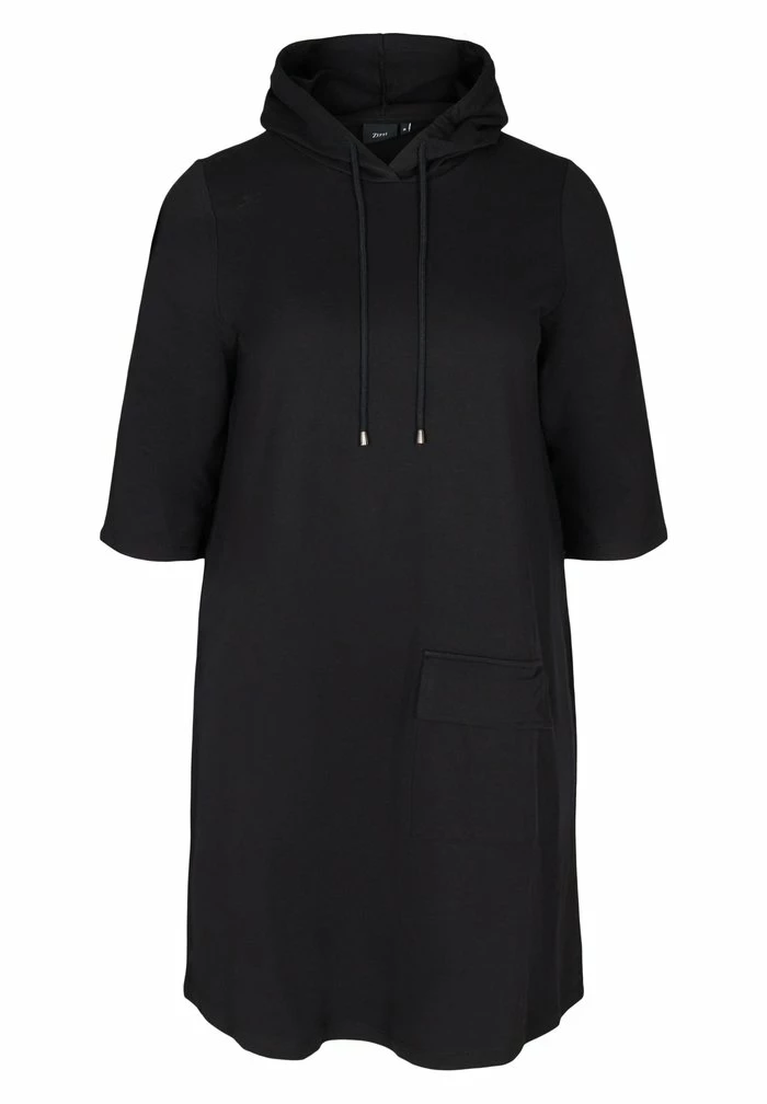 Zizzi WITH 3/4 LENGTH SLEEVES AND A HOOD - Robe De Jour - Black 5 Zizzi WITH 3/4 LENGTH SLEEVES AND A HOOD - Robe De Jour - Black – Image 5