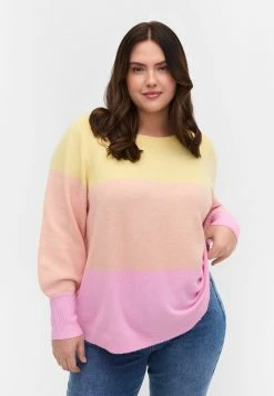 Zizzi MIT RUNDHALSAUSSCHNITT - Pullover - Pale Banana Comb
