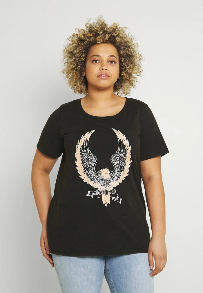 Zizzi MBRIANA - T-shirt Imprimé - Black Acid Wash 1 Zizzi MBRIANA - T-shirt Imprimé - Black Acid Wash