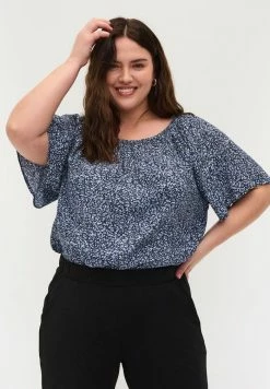 Zizzi MED BLOMSTERPRINT - Blouse - Blue Flower Mix