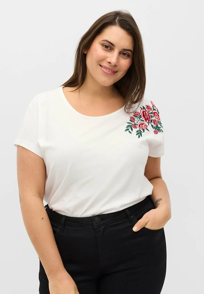 Zizzi T-shirt Imprimé - Warm Off White 1 Zizzi T-shirt Imprimé - Warm Off White