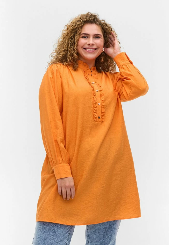 Zizzi BUTTONS AND RUFFLE DETAILS - Tunique - Tangelo 1 Zizzi BUTTONS AND RUFFLE DETAILS - Tunique - Tangelo