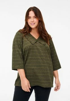 Zizzi Blouse - Ivy Green Check