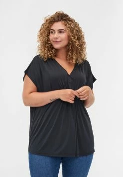 Zizzi BLUSE MIT SMOCK - Blouse - Dark Grey