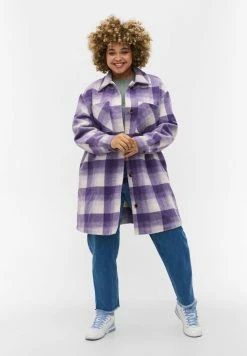 Zizzi Manteau Court - Purple Check