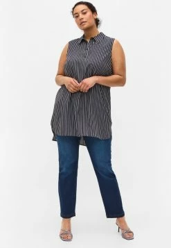 Zizzi ÄRMELLOSE AUS MIT KRAGEN - Débardeur - Blue White Stripe
