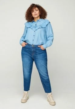 Zizzi CROPPED MOM FIT MILLE - Jean Slim - Blue
