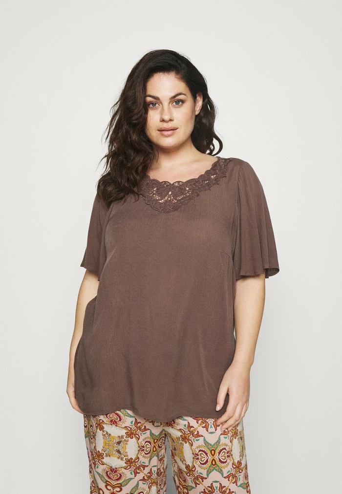 Zizzi EROSE BLOUSE - Blouse - Deep Taupe 1 Zizzi EROSE BLOUSE - Blouse - Deep Taupe
