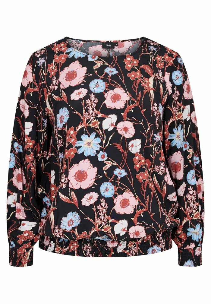 Zizzi WITH SMOCK DETAIL - Blouse - Black Flower Aop 3 Zizzi WITH SMOCK DETAIL - Blouse - Black Flower Aop – Image 3