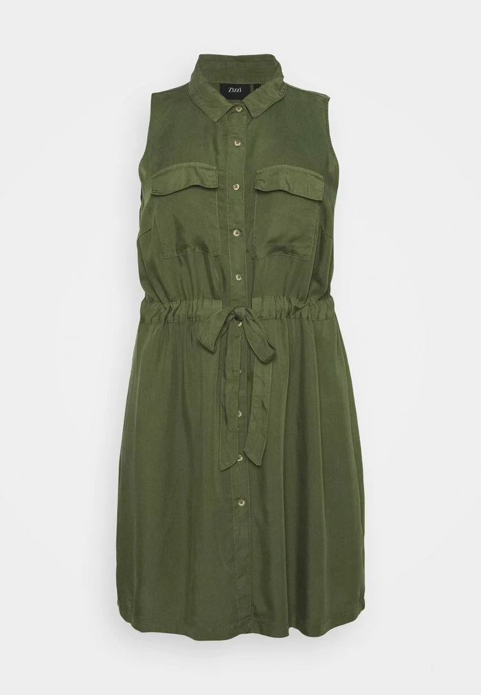 Zizzi JTAMMY SHIRT DRESS - Robe De Jour - Kaki Green 5 Zizzi JTAMMY SHIRT DRESS - Robe De Jour - Kaki Green – Image 5