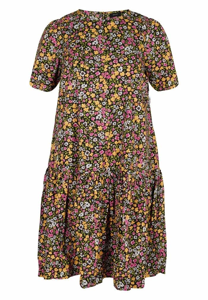 Zizzi Robe De Jour - Black Flower Aop 4 Zizzi Robe De Jour - Black Flower Aop – Image 4