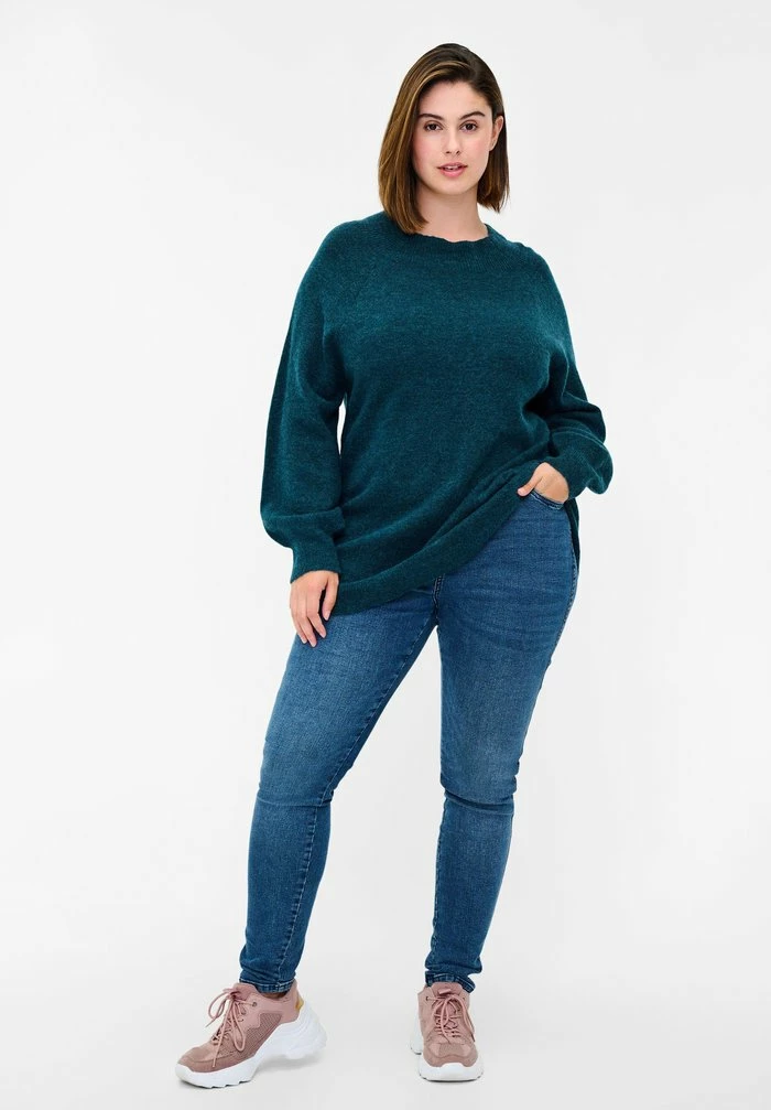 Zizzi WITH RIB TRIM AND ROUND NECKLINE - Pullover - Reflecting Pond Mel 1 Zizzi WITH RIB TRIM AND ROUND NECKLINE - Pullover - Reflecting Pond Mel
