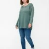 Zizzi LONG-SLEEVED WITH BUTTON DETAILS - Pullover - Balsam Green Melange -France Zizzi Soldes 2022 d14bbd67dc364ef9ba6c7479335dab7c