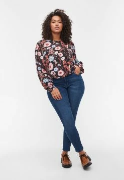 Zizzi WITH SMOCK DETAIL - Blouse - Black Flower Aop