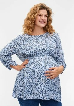 Zizzi MIT BLUMENPRINT - Blouse - Blue Flower Aop