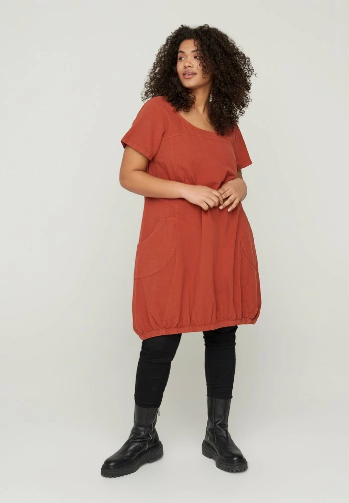 Zizzi Robe De Jour - Orange 2 Zizzi Robe De Jour - Orange – Image 2