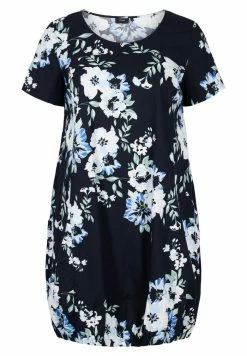 Zizzi Robe De Jour - Black W Blue Flowers