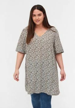 Zizzi KURZEN ÄRMELN - Tunique - Light Blue Ditsy Aop