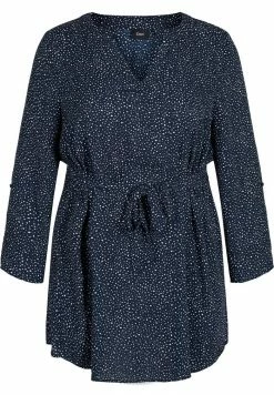 Zizzi TUNIKA MIT PUNKTEN UND BINDEBAND AN DER TAILLE - Blouse - Blue