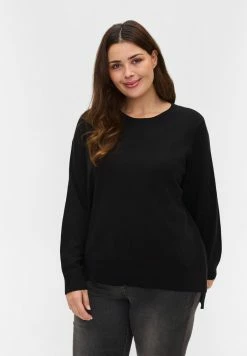 Zizzi LANGARM MIT SCHLITZ - Pullover - Black
