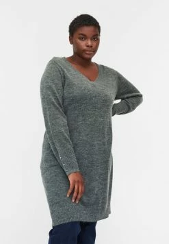 Zizzi MARLED WITH A V NECKLINE - Robe Pull - Green