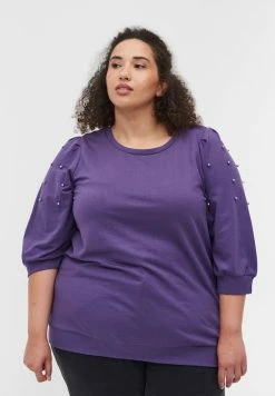 Zizzi BALLONÄRMELN UND PERLEN - Blouse - Purple