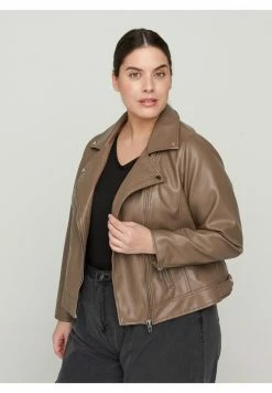 Zizzi MMERLE JACKET - Veste En Similicuir - Brown