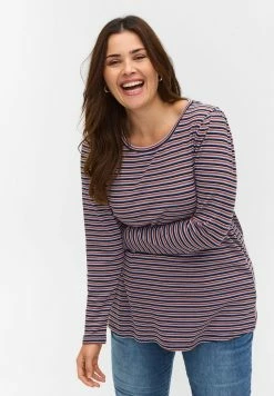 Zizzi Blouse - Mahogany Navy Stripe