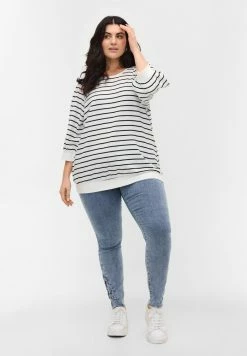 Zizzi MIT RUNDHALS UND 3/4-ÄRMELN - Sweatshirt - Snow White W Black