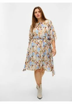 Zizzi FLORAL WITH TIES - Robe De Jour - Humus Flower Aop